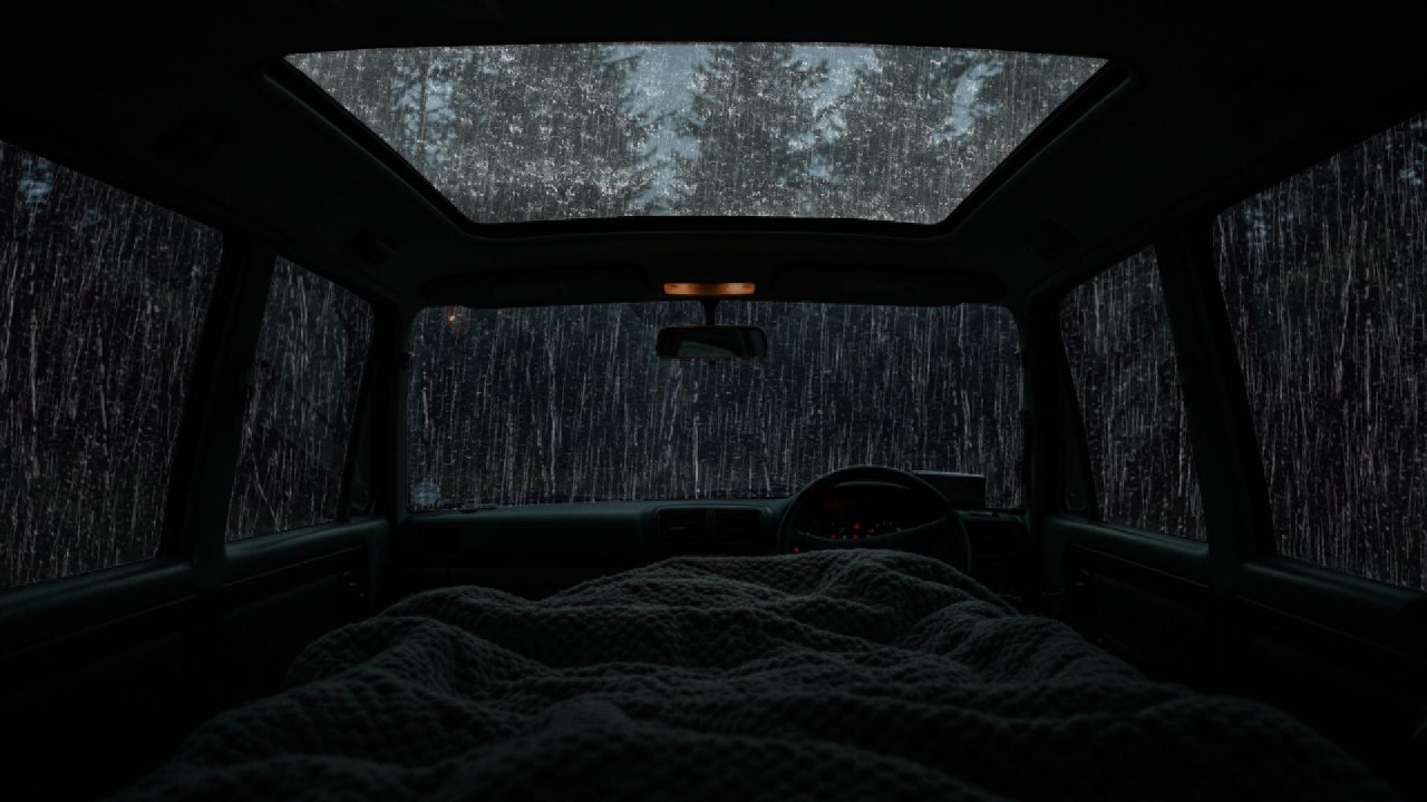 Relaxing Rain & Thunder on Cozy Car ⛈ Deep Sleep Sounds, Stress Relief & Peaceful Night Ambience