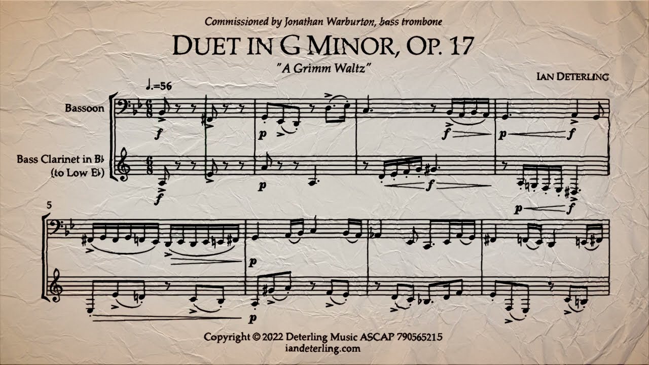 Bassoon and Bass Clarinet (to Low Eb) Duet in G Minor, Op. 17