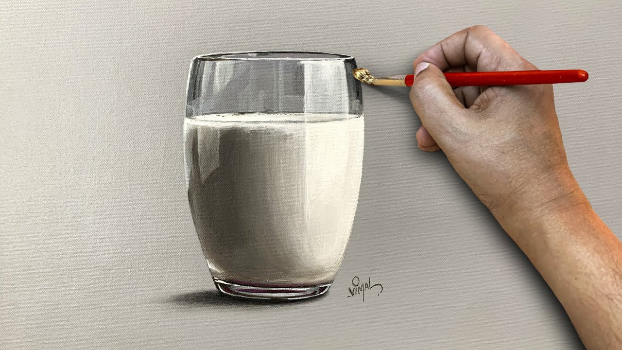 Painting a Glass of Milk I Acrylic Painting Process I The Artistry of Realistic Painting