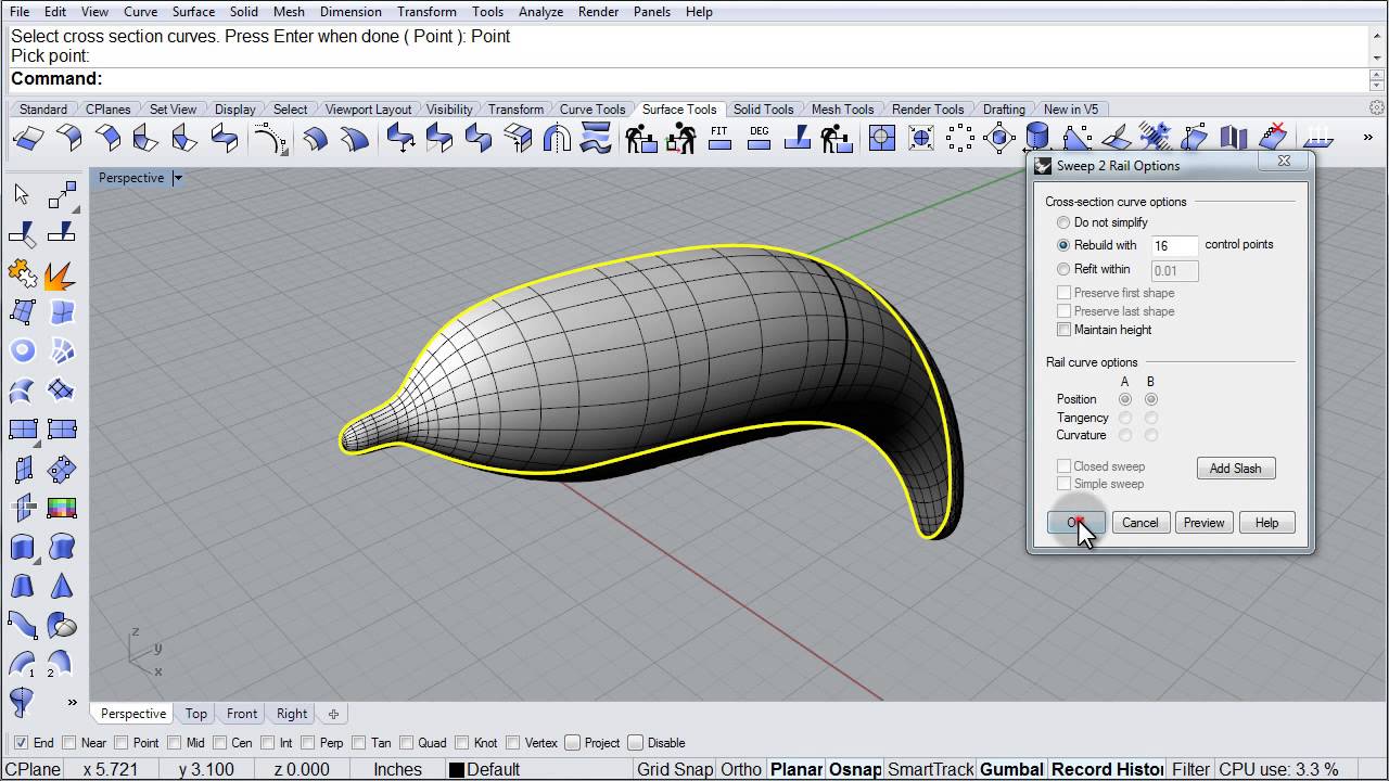 Rhino Visual Tips 5.0: Chapter 17: Surface Tools: Symmetry Turn