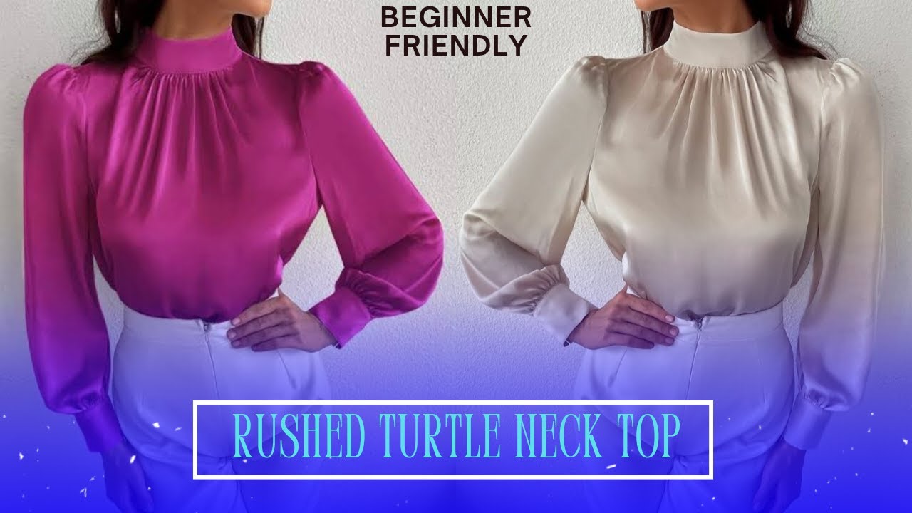 HOW TO CUT AND SEW RUSHED TURTLE NECK TOP/KNOT COLLAR/SLASH AND SPREAD METHOD/PATTERN DRAFTING/DIY