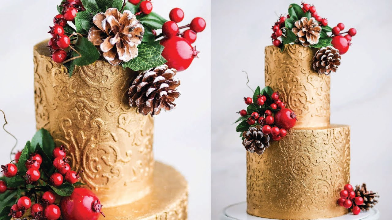 How to Create a Gold Stencil Christmas Cake