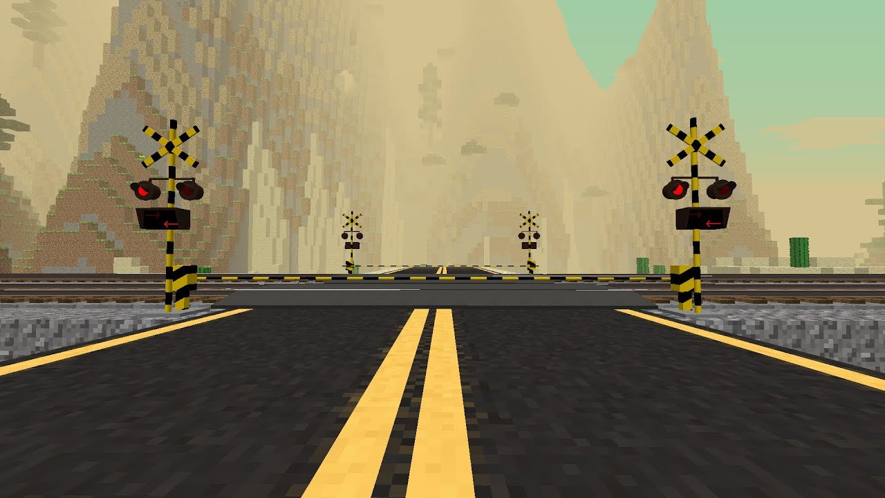 Minecraft real trains mod let's build automatic railroad crossing!