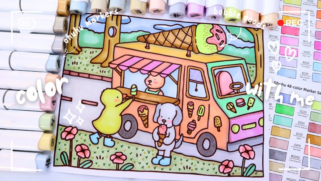🍦coloring bobbie goods with ohuhu art markers // ice cream truck #ohuhubrushmarkers #ohuhuart