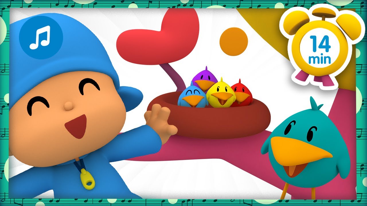 🐤🎶 Cinco pajaritos saltaban + Otras Canciones Infantiles [ 14 minutos ] | Música para Niños | Pocoyó