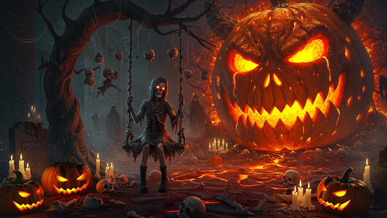 Scary Halloween Ambience 2025 🎃 Haunted Pumpkin Realm with Creepy Sounds & Dark Vibes