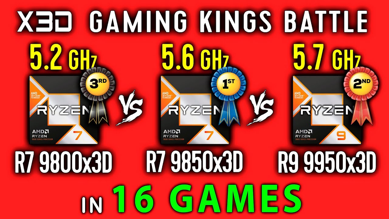 Ryzen 7 9800X3D vs Ryzen 7 9850X3D vs Ryzen 9 9950X3D Test in 16 Games | x3D CPU Gaming Kings Battle