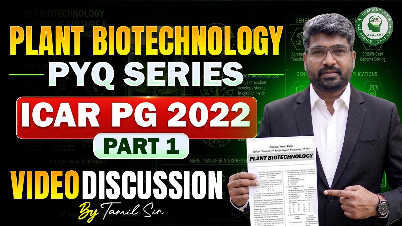 ICAR JRF (PG) 2022 (Part - 1) Plant Biotechnology Previous Year Questions by Dr. Tamil sir