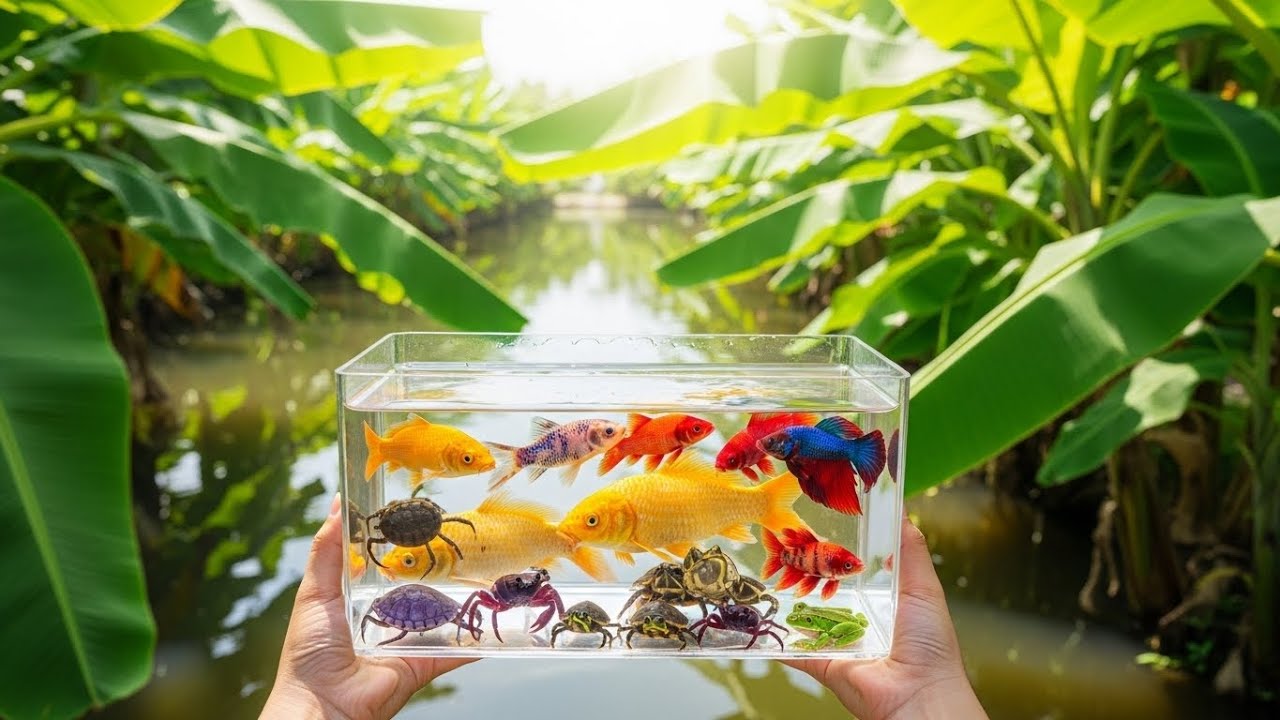 Unbelievable Catch! Filling Container with Golden Koi, Betta, Crabs & Frogs