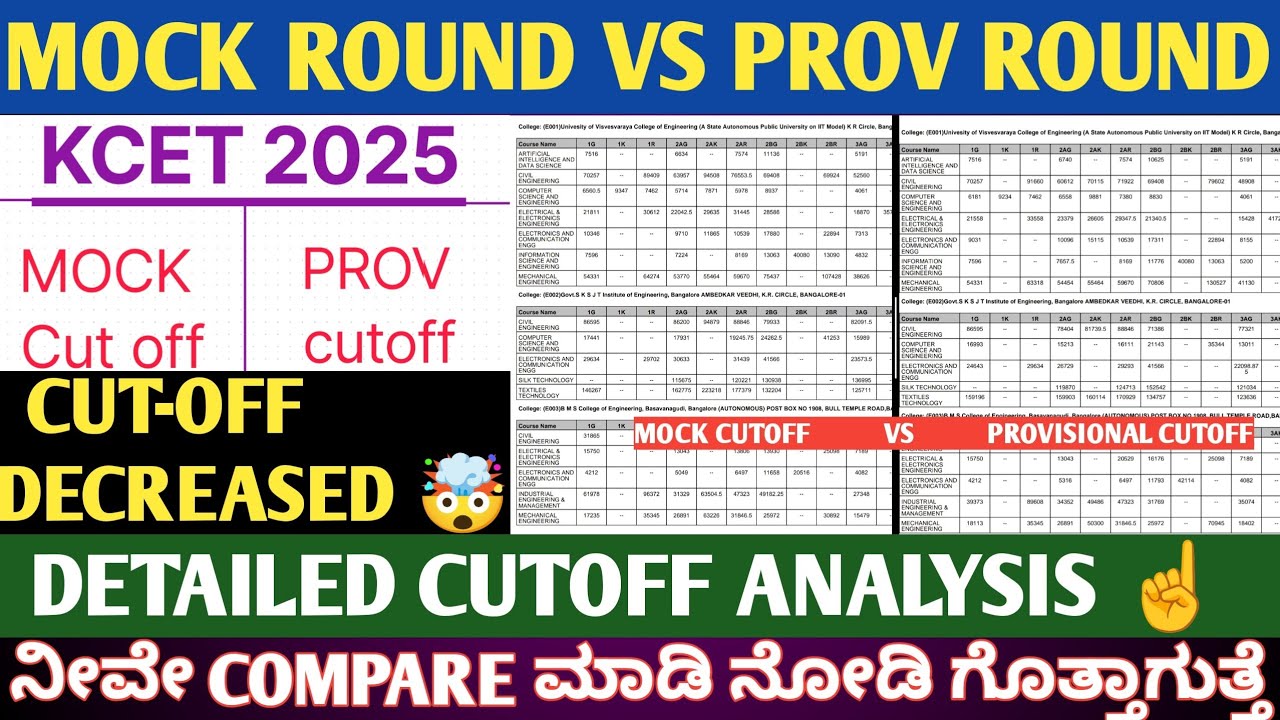 COMPARISON BETWEEN MOCK ROUND AND PROVISIONAL ROUND CUTOFF | KCET FIRST ROUND CUTOFF ANALYSIS #KCET