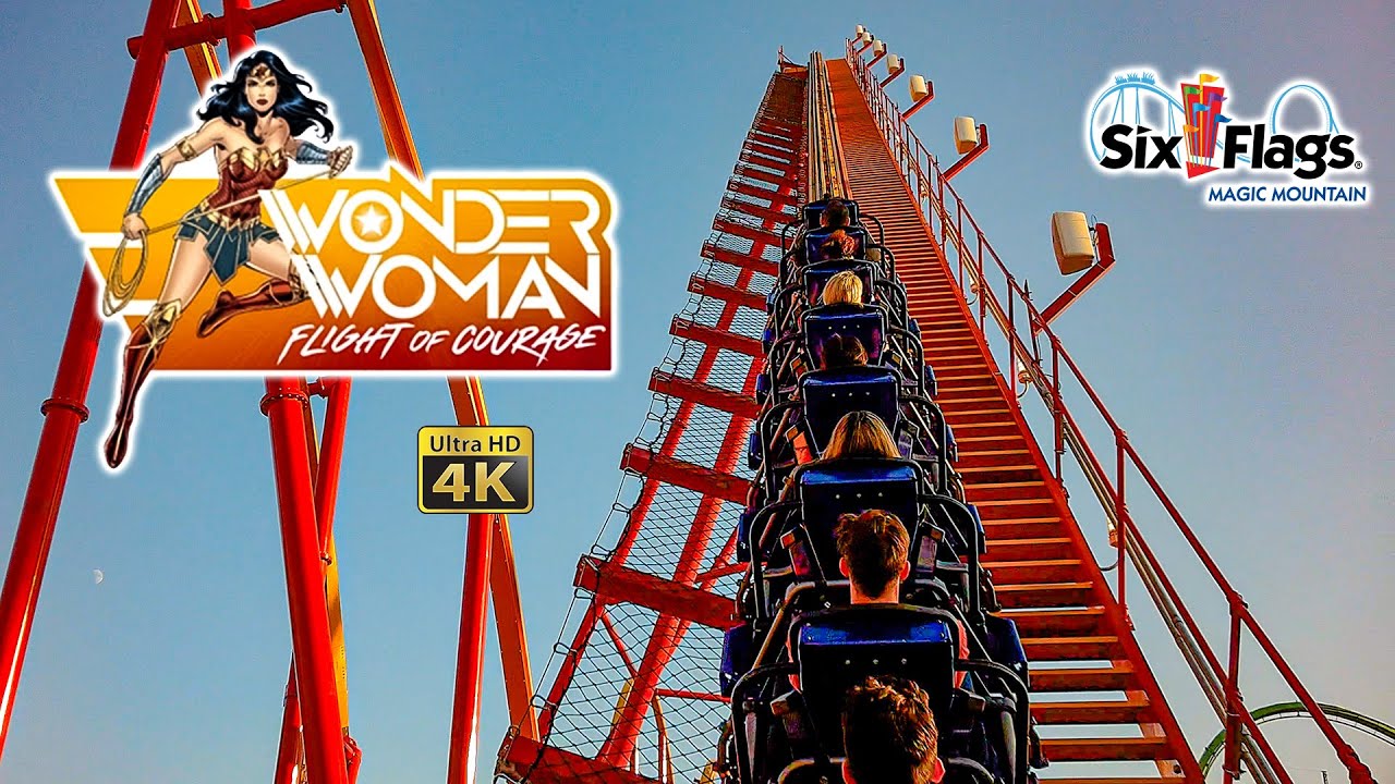 2023 Wonder Woman Flight of Courage Roller Coaster On Ride 4K POV Six Flags Magic Mountain
