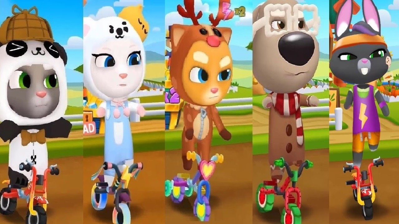 Talking Tom Gold Run Skater Becca VS Panda Tom  Reindeer Ginger POLAR BEAR ANGELA GINGERBREAD BEN