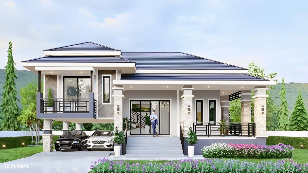 แบบบ้านชั้นครึ่งทรงปั้นหยา สไตล์คอนเทมโพรารี ขนาด 3 ห้องนอน 3 ห้องน้ำ มีครัว มี พื้นที่พักผ่อน