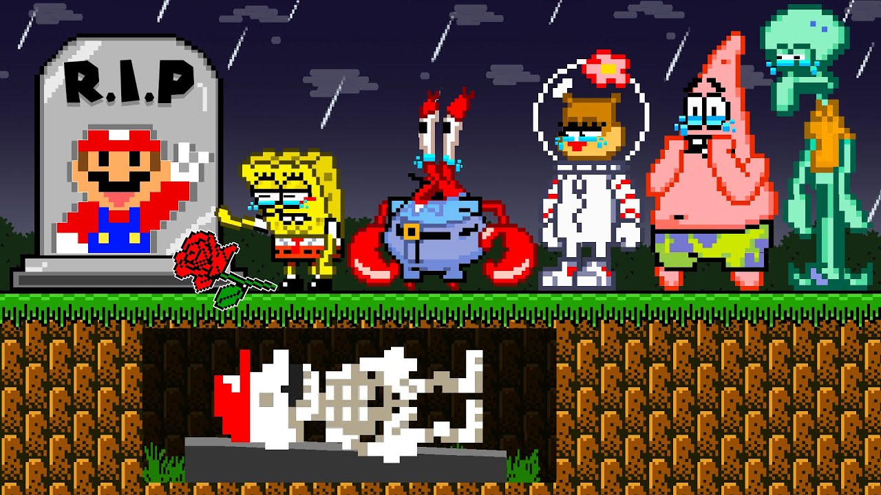 R.I.P Mario... Team SpongeBob Characters Say Goodbye | Game Animation