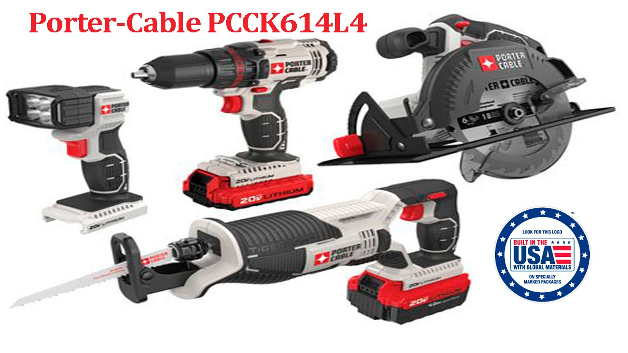 Набор из 4 аккумуляторных инструментов Porter-Cable PCCK614L4 20V Max Lithium Ion