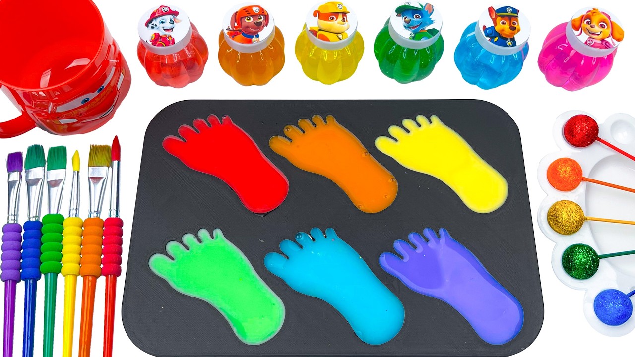 Satisfying Video | Rainbow Foot Shapes Filling with Slime Paint | Relaxing ASMR Colors