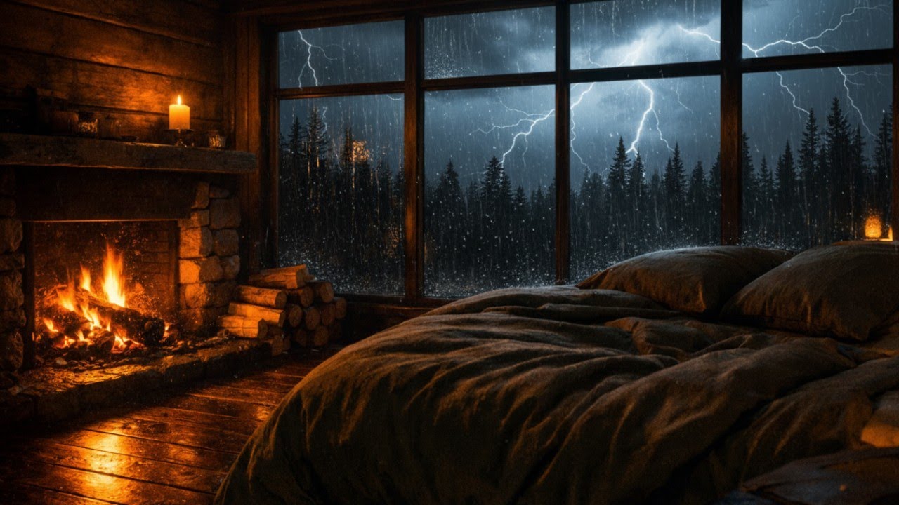 Heavy Rain & Thunder Sounds for Deep Sleep 🌧️ Cozy Cabin in the Forest | 10 Hours No Ads