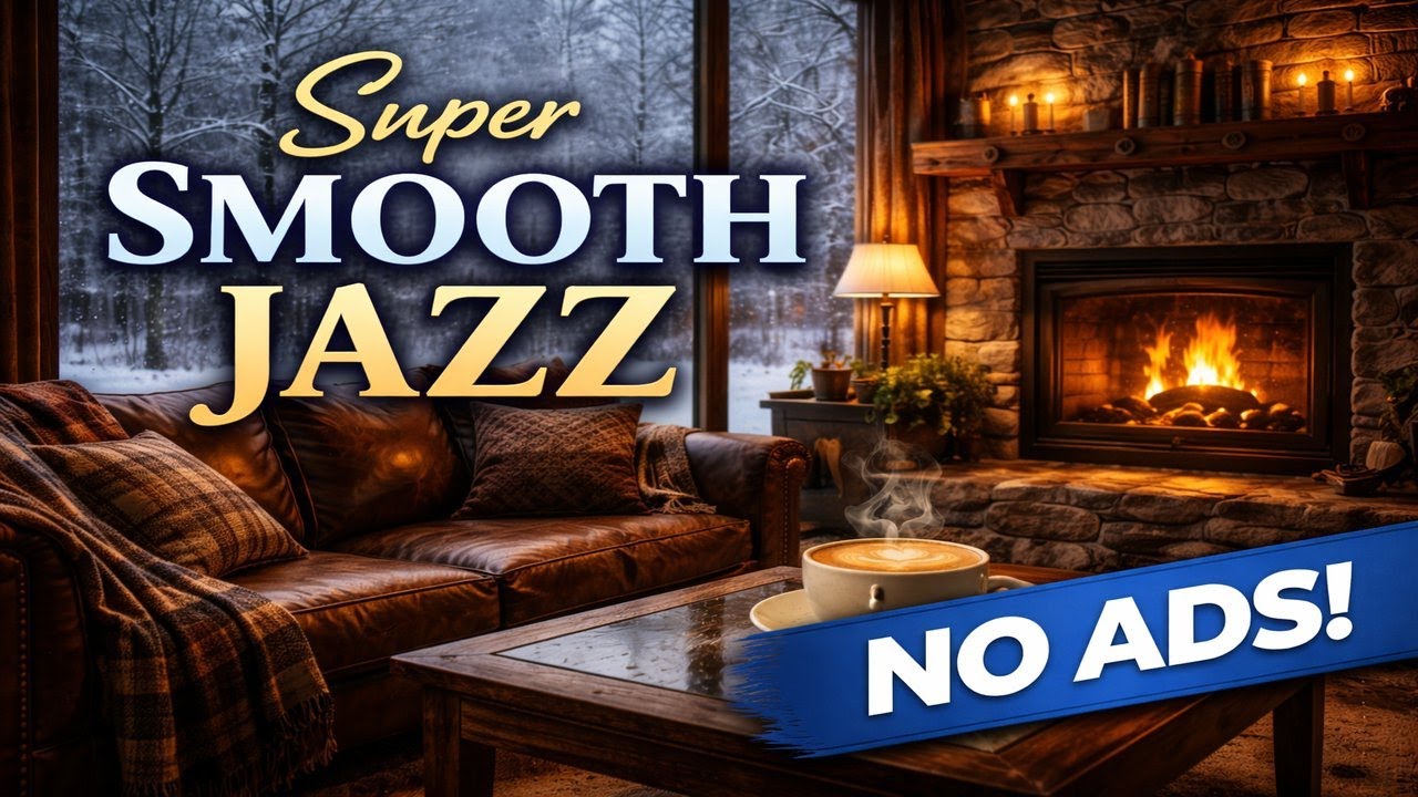 Smooth Winter Jazz ❄️ Cozy Cabin Ambience & Crackling Fireplace Sounds for Study & Work NO ADS