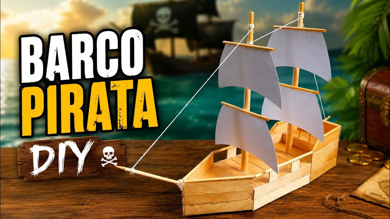 BARCO PIRATA hecho con palitos de helado - BOAT made with ice cream sticks
