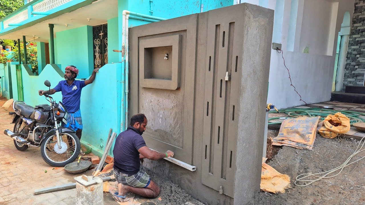 Techniques of Gatewall Plastering _Front Design Wall Border Accurately Plastering with Cement