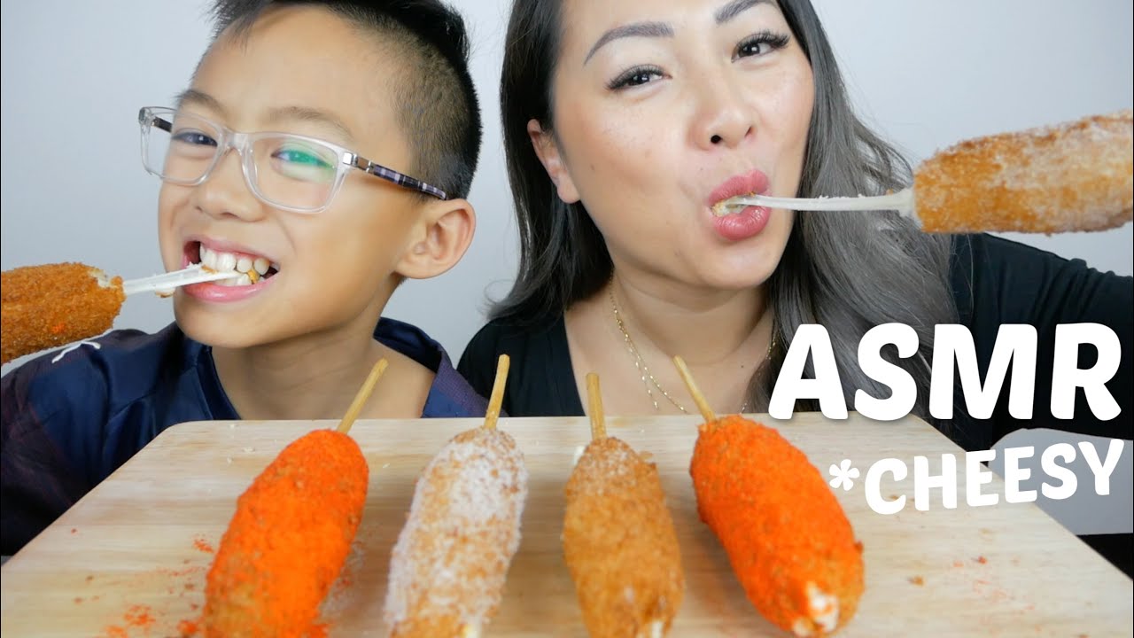 ASMR CHEESY MOZZARELLA CORN DOG *NO Talking Eating Sounds | N.E Let's Eat