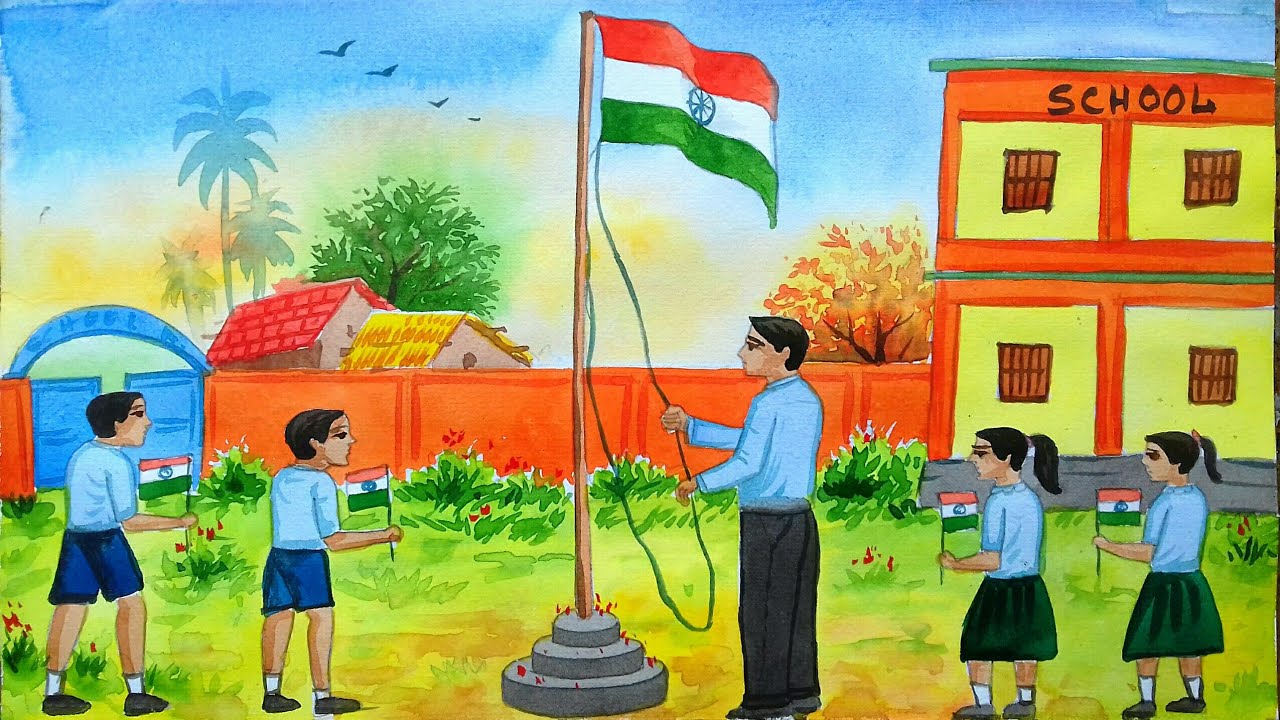 independence day drawing for beginners with water color