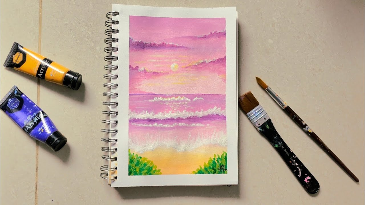 Aesthetic Acrylic Sunset Painting 🌅 | Relaxing & Satisfying | #acrylicpainting  #acrylicart #shorts 