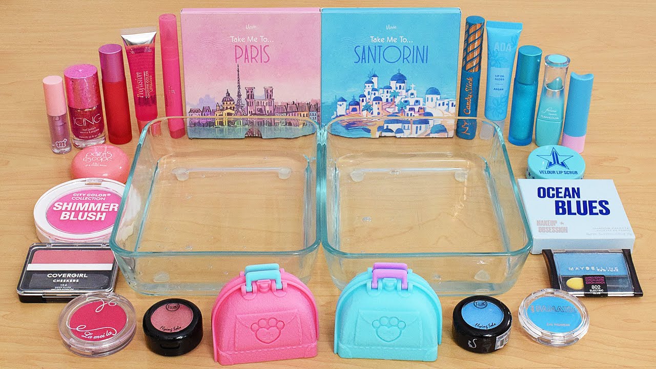 Pink vs Blue - Mixing Makeup Eyeshadow Into Slime ASMR