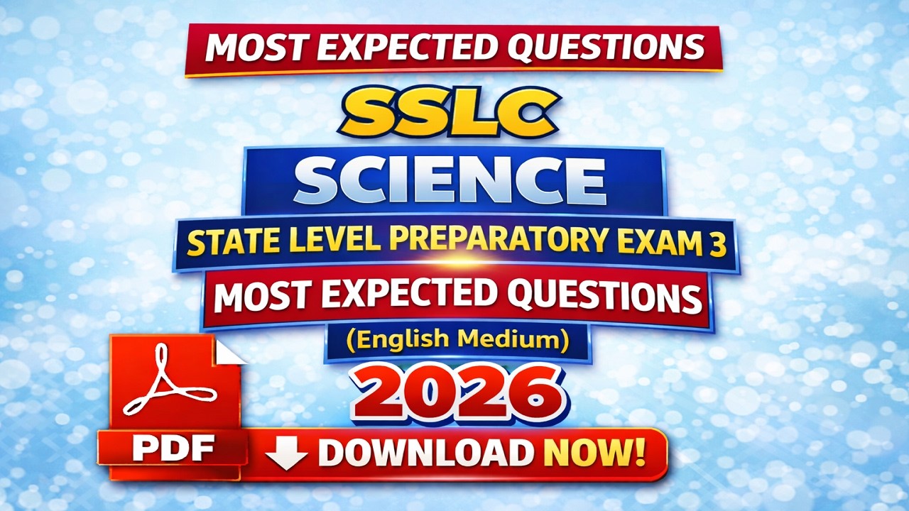 SSLC Science state level preparatory exam 3 most expected questions 2026( English Medium)