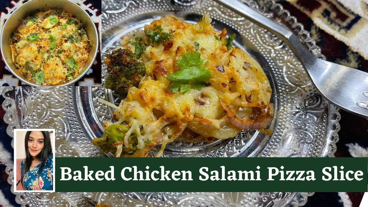 Easy No Bread Baked Chicken Salami Pizza Slice | No Bread Pizza Recipe | Salami Pizza | Gabby Ferns