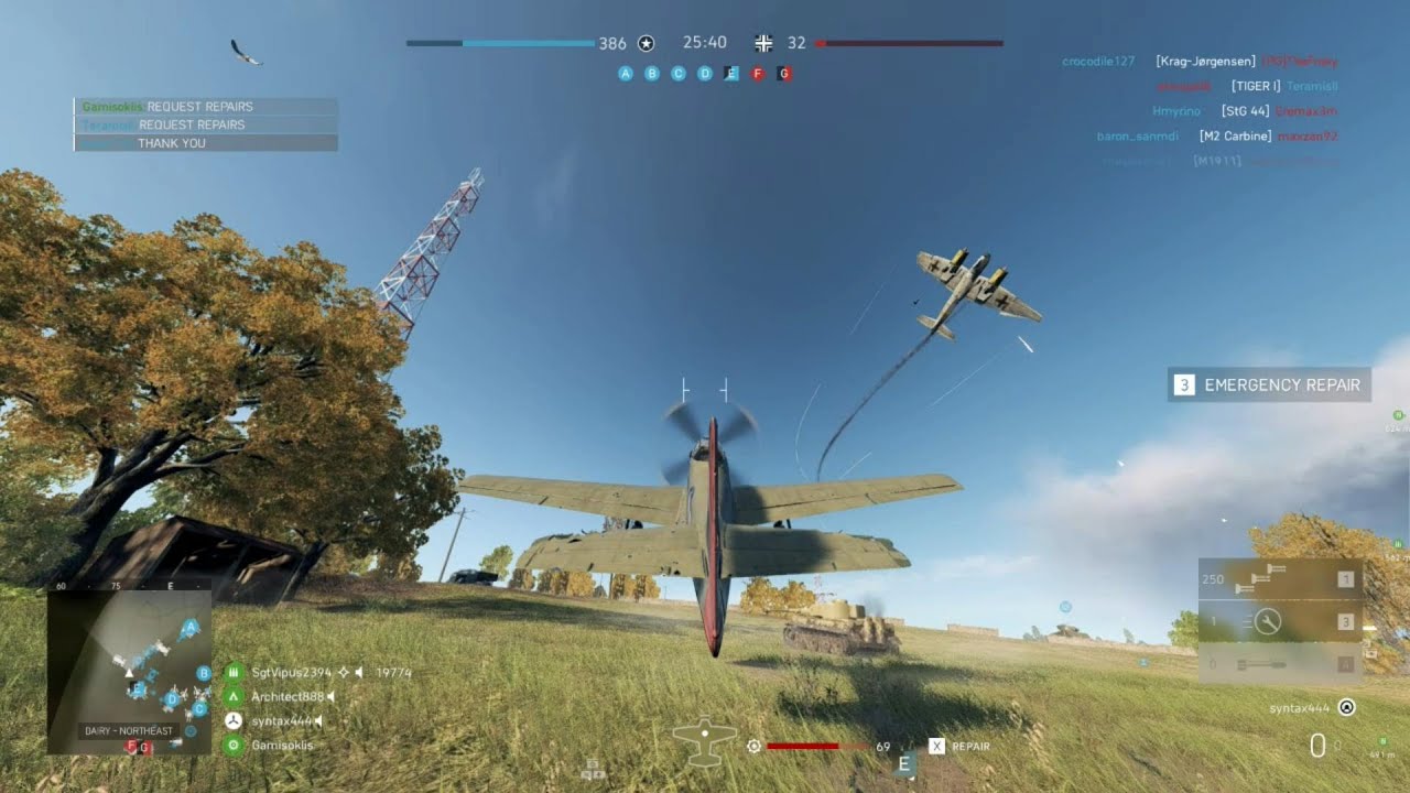 Battlefield 5 - landing a plane near enemy tanks