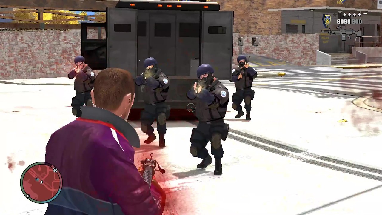 GTA 4 - NIKO | SHOOTOUT AT DUKES BAR BRIDGE + FIGHT WITH SWAT & POLICE  + FOUR STARS