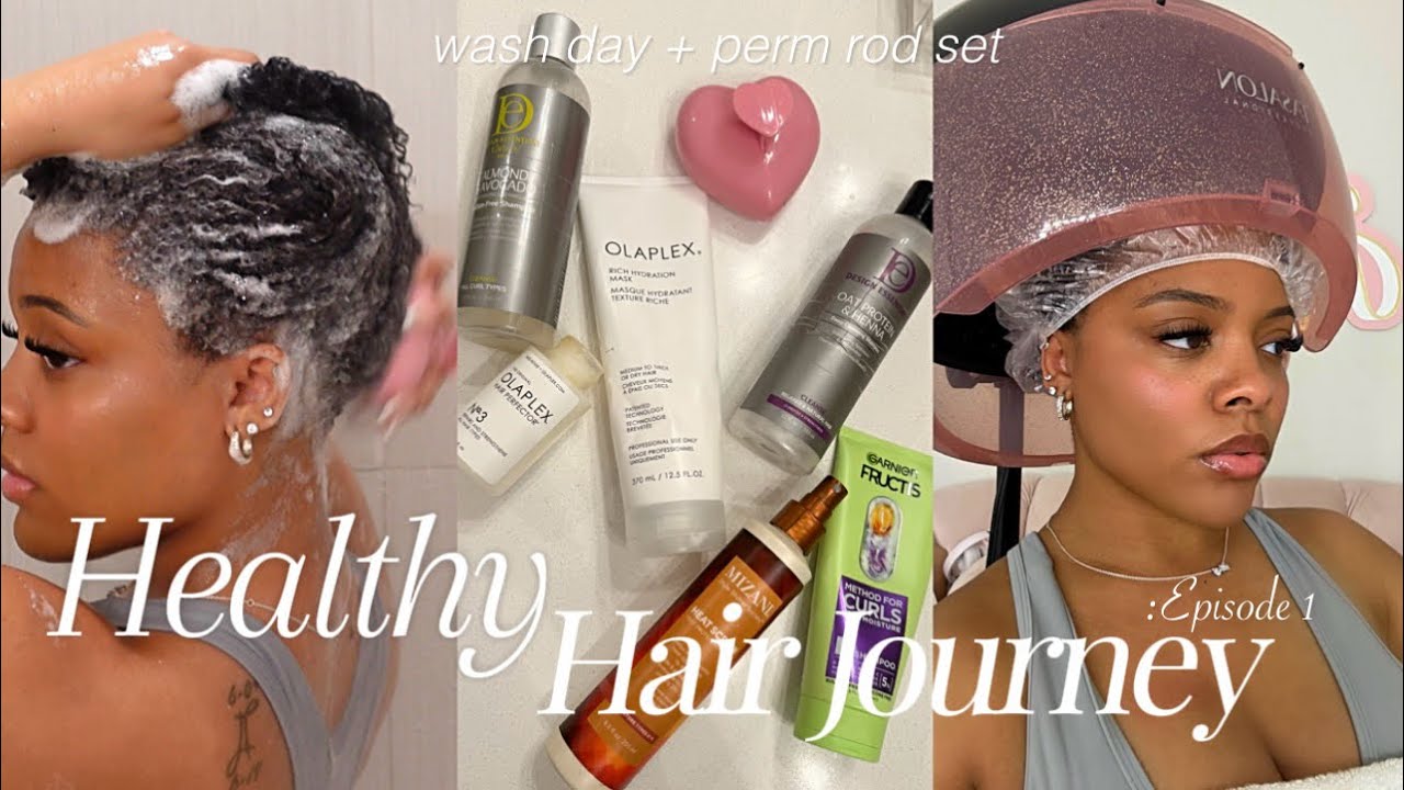 Healthy Hair Journey Ep.1 🫧🧴💇🏽‍♀️: WASH DAY + PERM ROD SET (type 4 ➰) ft. Olaplex, Design Essentials