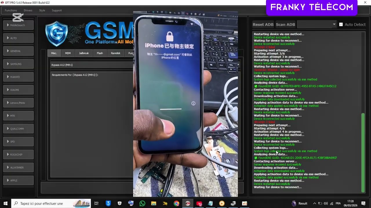 iPhone 11 Pro iOS 26.2 bypass sans r&eacute;seau avec eft pro tool (@frankytelecom)