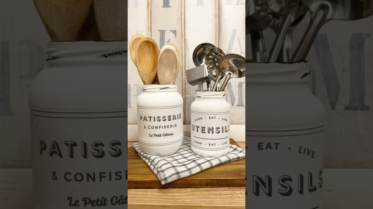 Potes utens&iacute;lios feitos com vidros de conserva #diyfarmhouse #diy #artesanatocriativo #farmhousediy