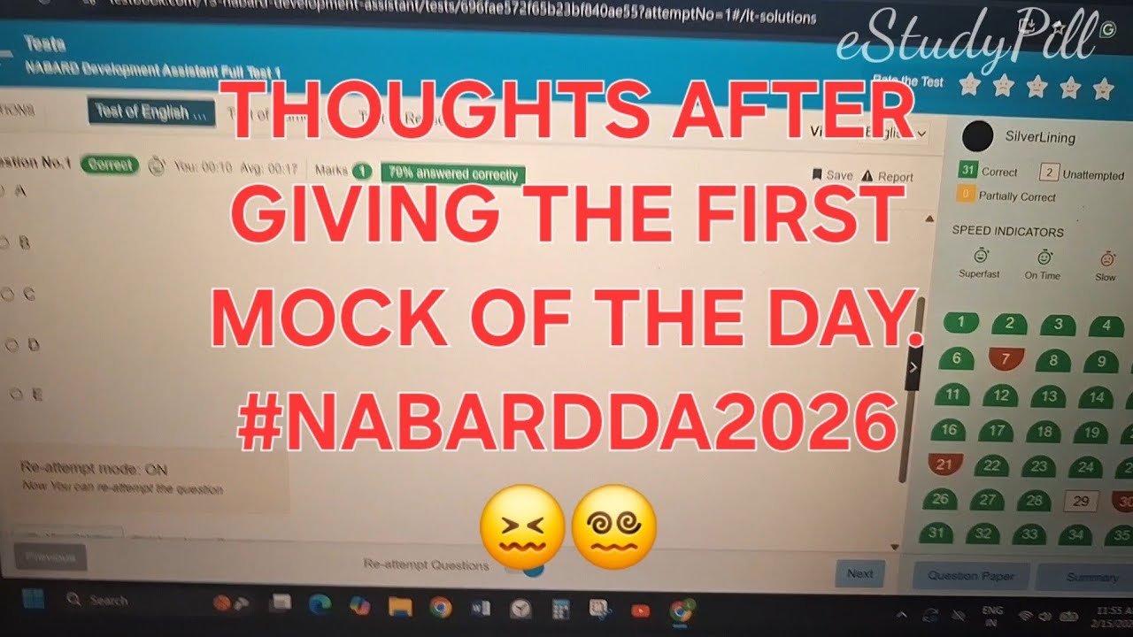 Nabard DA PRELIMS MOCK 1 BY Testbook- my thoughts and learnings.