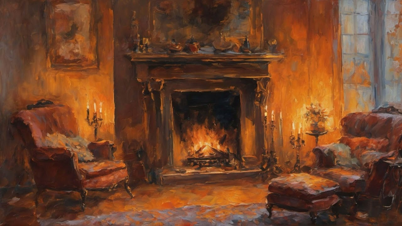 Cozy Winter Fireplace | Oil Painting | 5 Hours | TV Wallpaper 4K