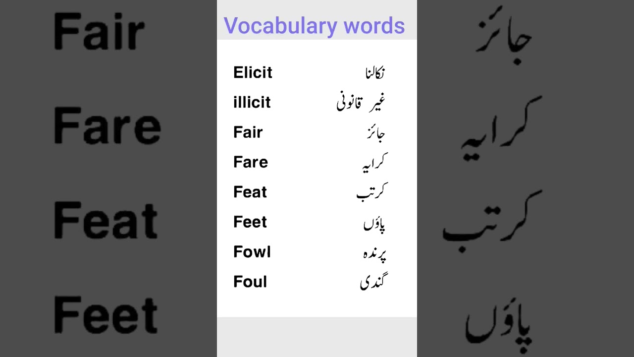 English vocabulary words with Urdu meanings