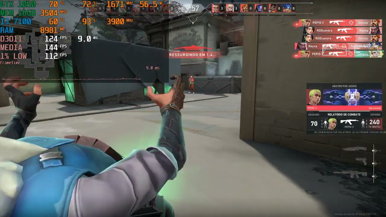 Valorant - I3 7100 + 16GB 2400MHZ + GTX 1050 2GB