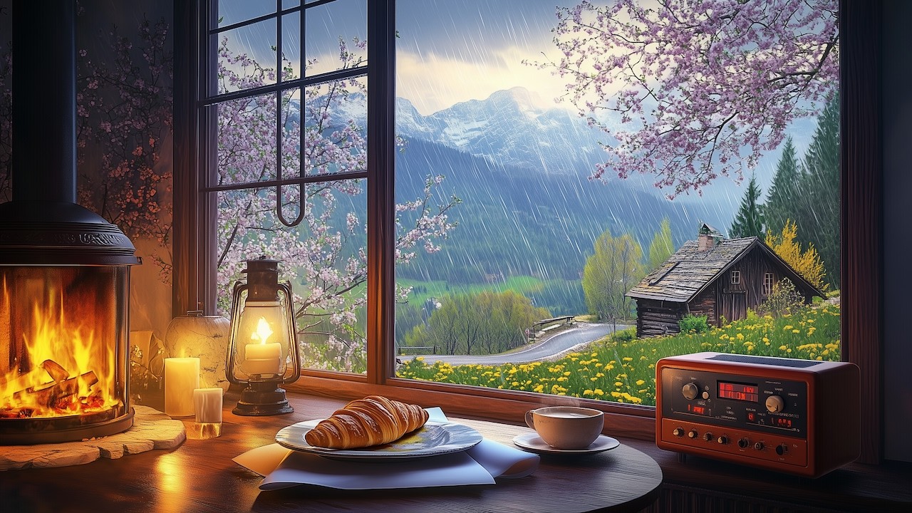 Relaxing Jazz Piano & Rain Sounds | Cozy Cabin Fireplace for Focus