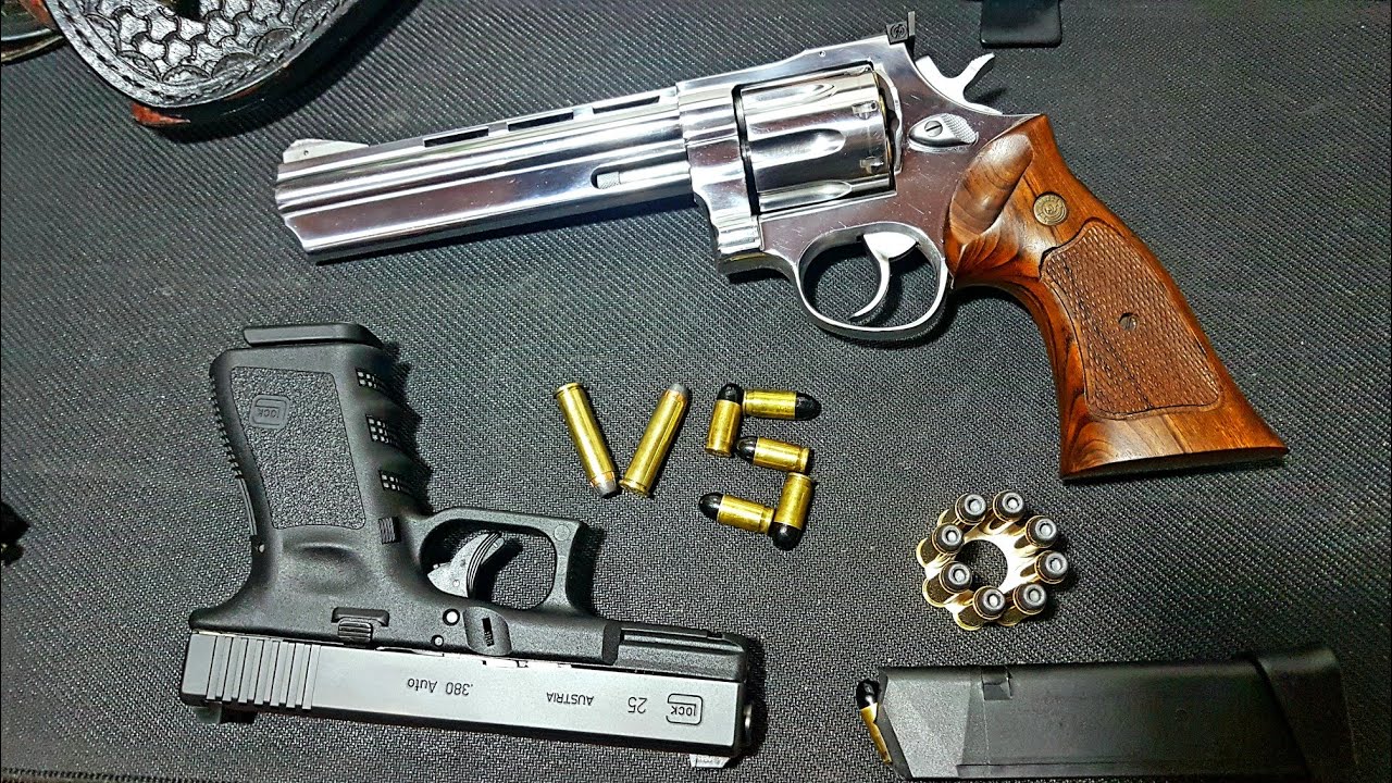 Revolver vs Pistola,  qual o melhor? Arma para porte, defesa residencial e esporte 38 357 x 380 9 40