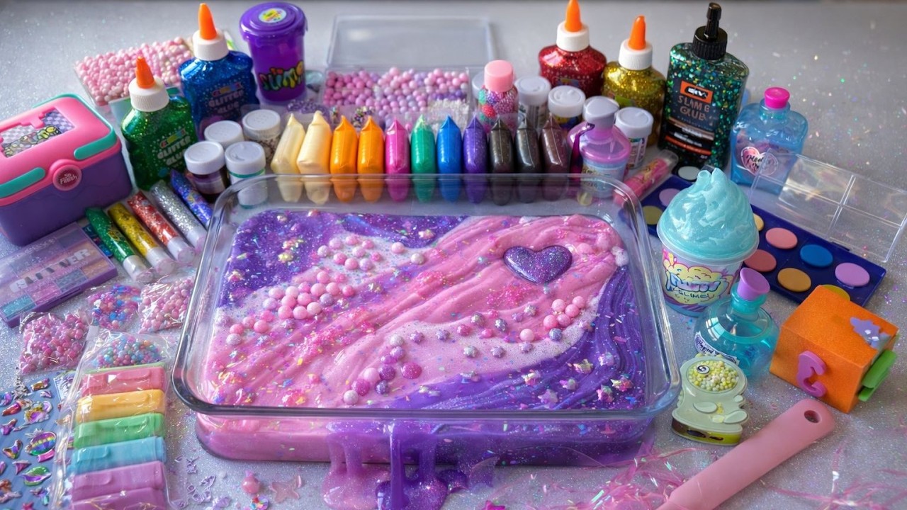 Satisfying Slime ASMR ! Making Slime with Glitter, Beads, Playdough and Highlighter Pens !