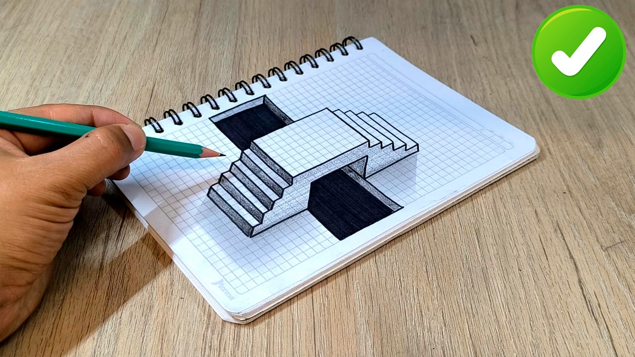 INCREIBLE Truco de Dibujo 3D 🔥 Como Dibujar un Puente Sobre Cuaderno Cuadriculado