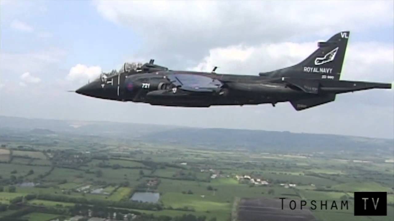 Cockpit view from RN Sea Harrier jump-jet flying low-level over Topsham.
