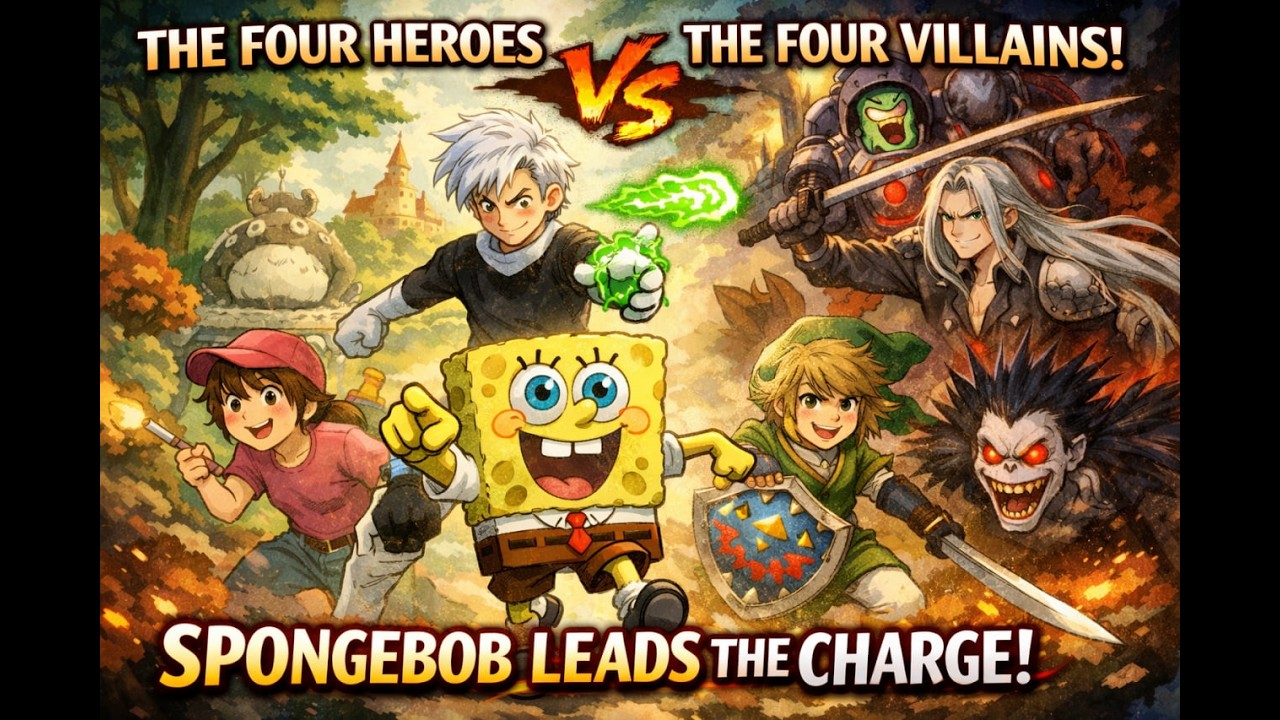 Ultimate 4v4 Battle: SpongeBob Leads the Heroes to Victory!