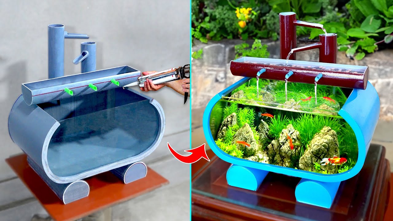First time try building amazing biotope aquarium from PVC pipes | Recycling ideas