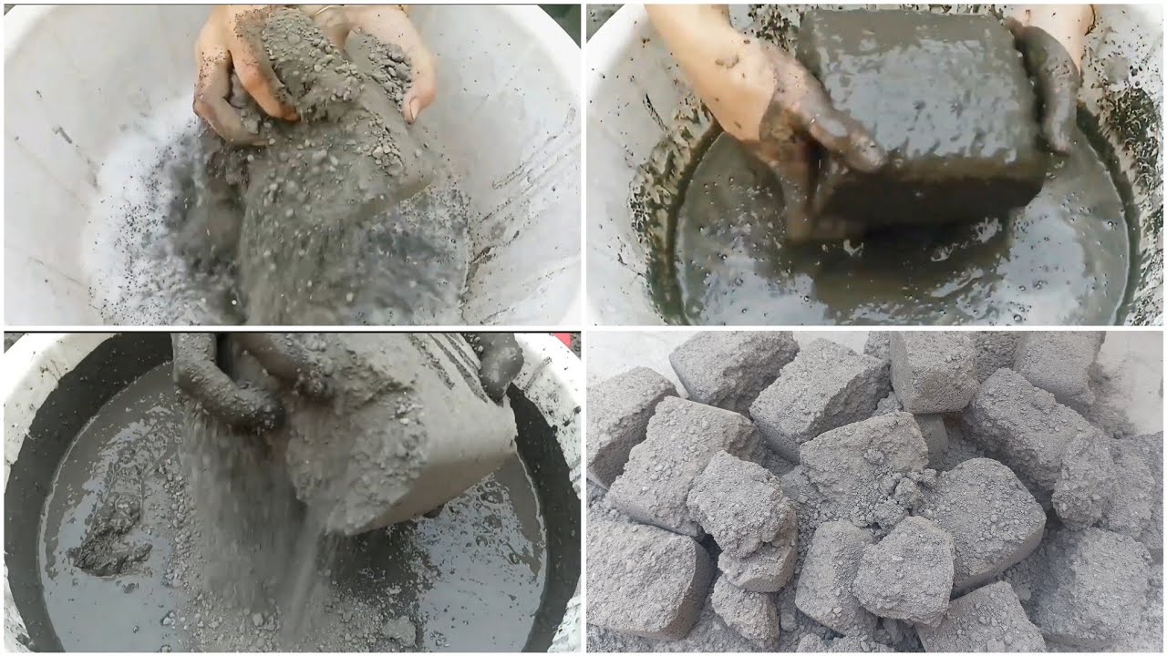Asmr: Extra Gritty Dusty Mud Concrete Blocks Dry Floor & Water Dipping & Crumbling + Mixing🤍🤎#asmr