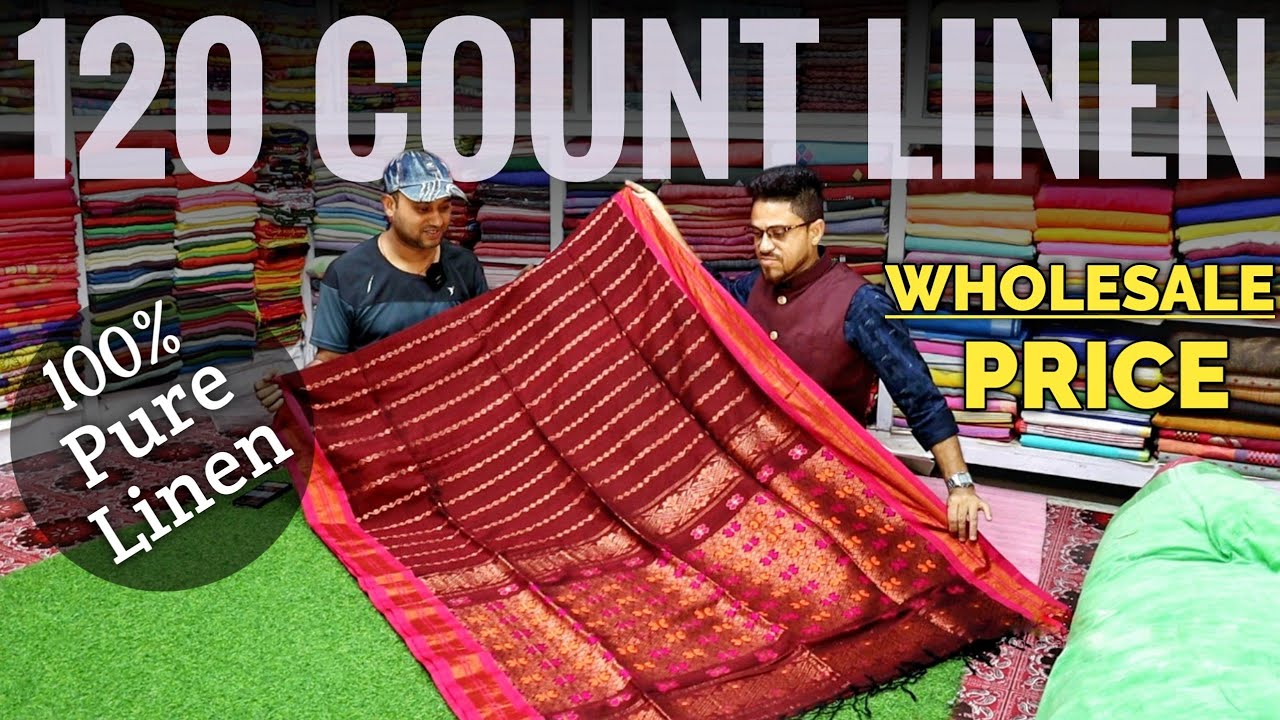 120 Count Pure Cotton Linen Saree Manufacturer from Phulia | Handloom Linen Saree Wholesale Price 🔥