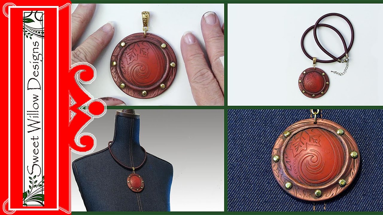 Polymer Clay Tutorial Faux Leather Faux Rivet Pendant
