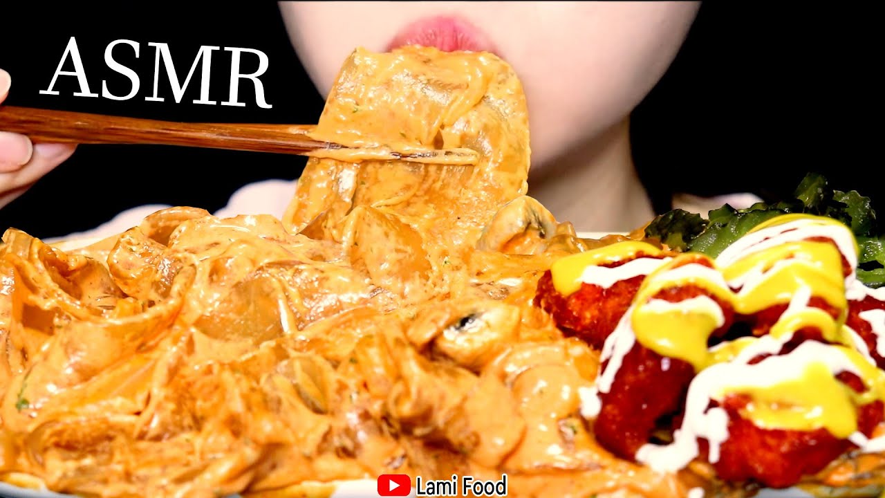 咀嚼音 | プルダックカルボナーラ中国春雨モッパン ASMR | FIRE SAUCE CARBONARA WITH WIDE GLASS NOODLES  ASMR  | 音フェチに 食べ物
